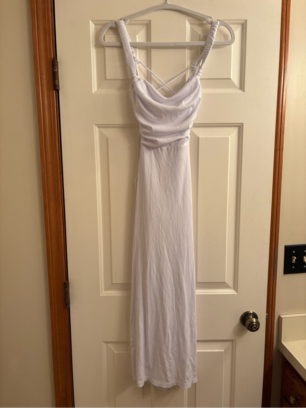 Selfie Leslie White Cowl-Neck Midi Dress with Crisscross Back